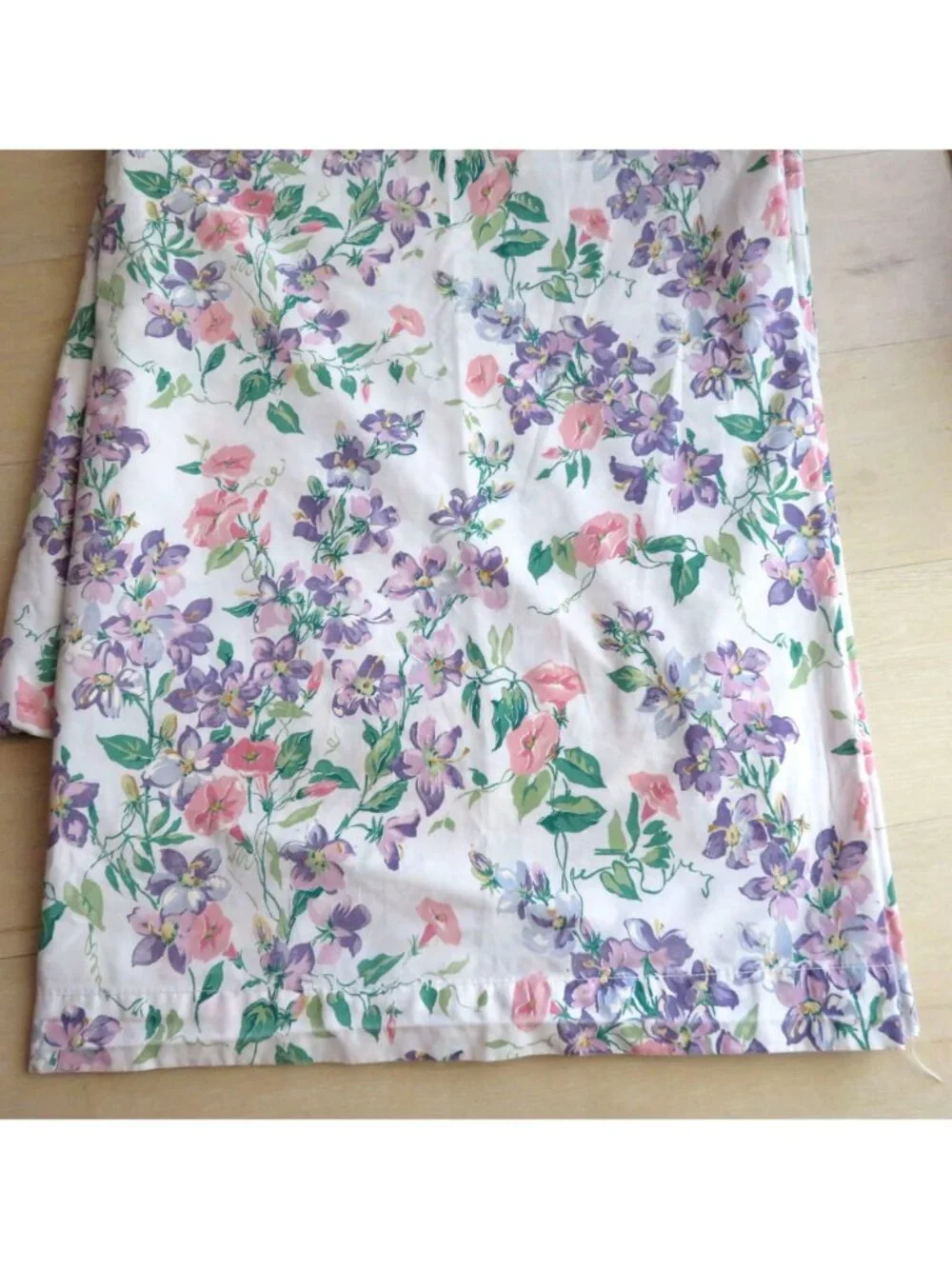 Vintage Cannon Queen Flat Sheet Floral Pink Purple Percale Cottagecore USA Made
